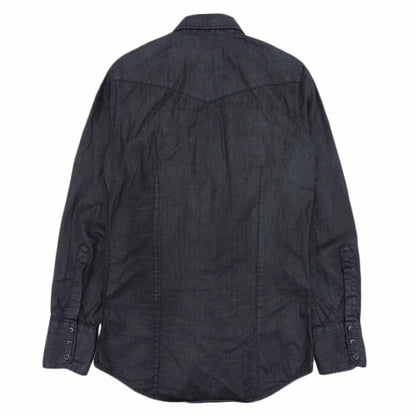 DSQUARED2 ディースクエアード コットン コーティングデニム ロングスリーブ ウエスタンシャツ ジャケット メンズ 黒 ブラック 42 トップス