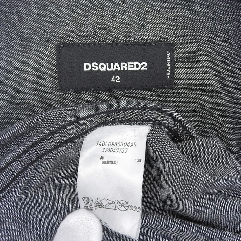 DSQUARED2 ディースクエアード コットン コーティングデニム ロングスリーブ ウエスタンシャツ ジャケット メンズ 黒 ブラック 42 トップス