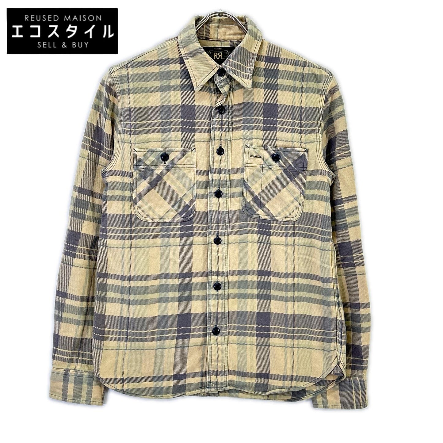 RRL Double RL WMRRWOVS2C00028 Beige cotton checked flannel shirt top