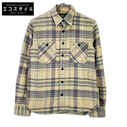 RRL Double RL WMRRWOVS2C00028 Beige cotton checked flannel shirt top