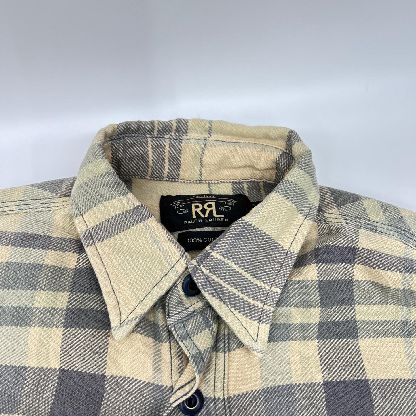 RRL Double RL WMRRWOVS2C00028 Beige cotton checked flannel shirt top