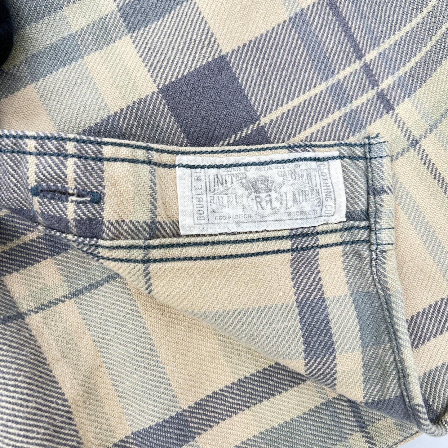 RRL Double RL WMRRWOVS2C00028 Beige cotton checked flannel shirt top