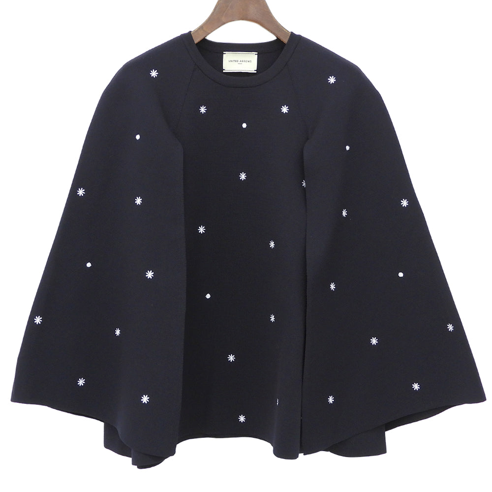 UNITED ARROWS ユナイテッドアローズ 美品 エンブロイダリー フラワー ケープニット ウォッシャブル トップス レディース ネイビー トップス