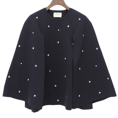 UNITED ARROWS ユナイテッドアローズ 美品 エンブロイダリー フラワー ケープニット ウォッシャブル トップス レディース ネイビー トップス