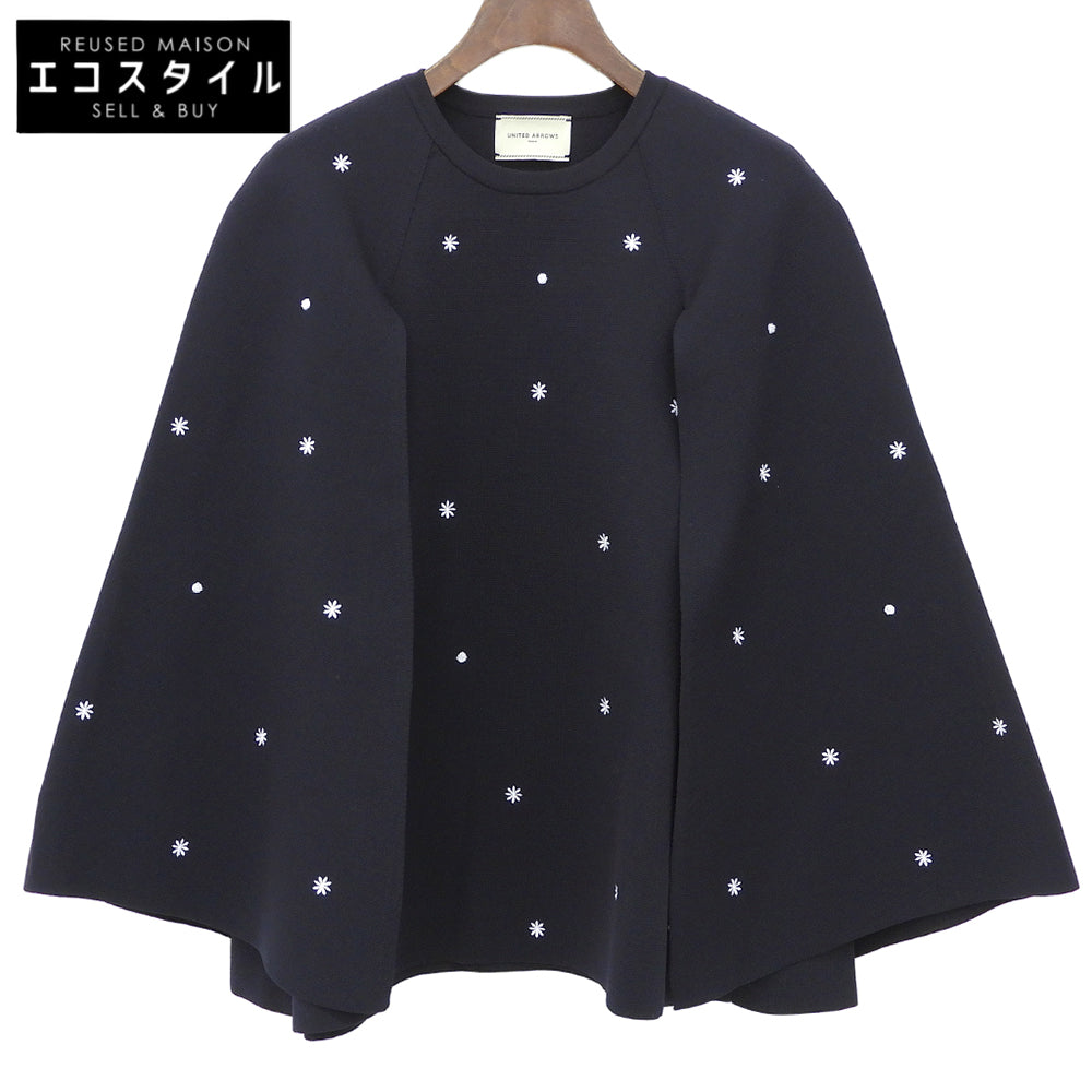 UNITED ARROWS ユナイテッドアローズ 美品 エンブロイダリー フラワー ケープニット ウォッシャブル トップス レディース ネイビー トップス