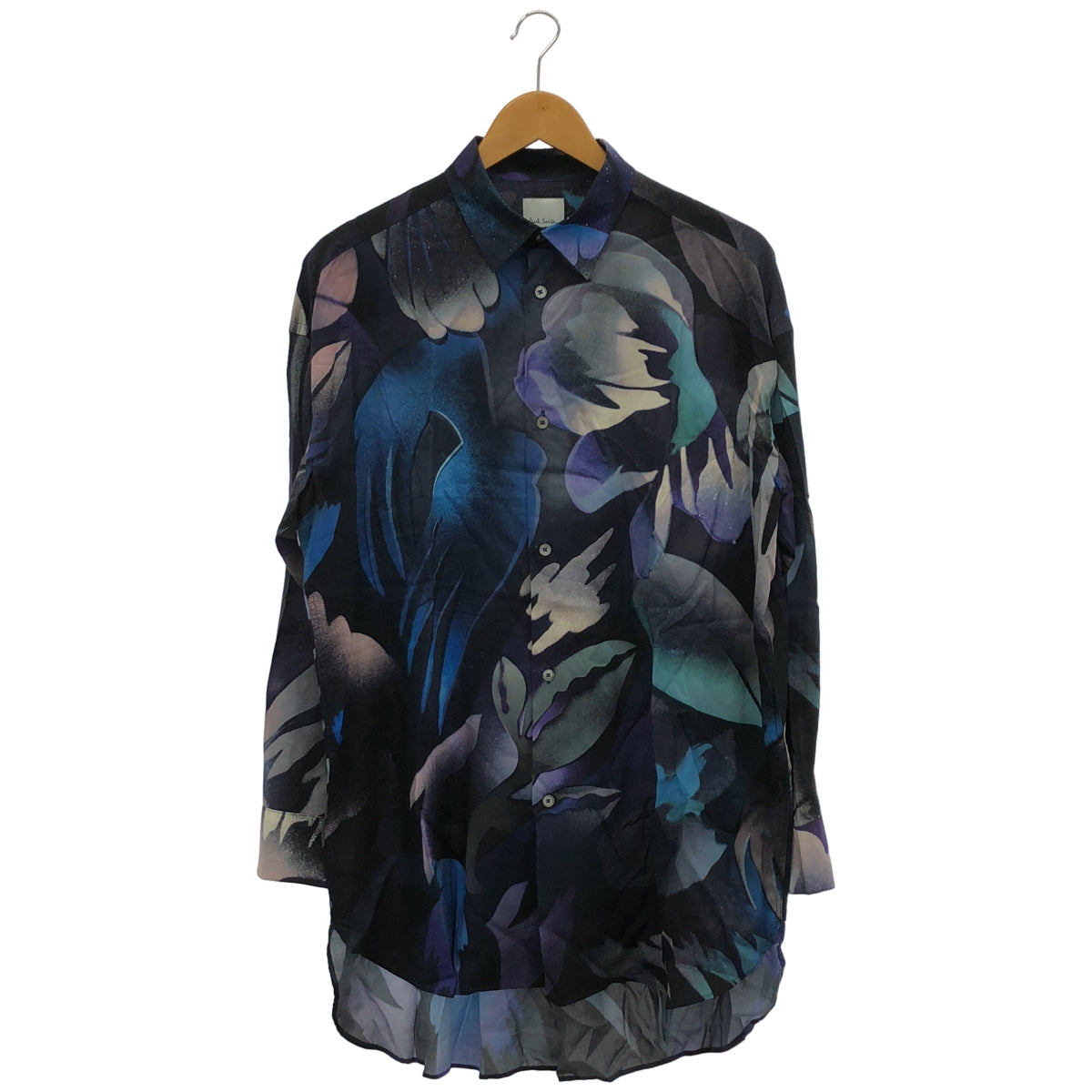 PaulSmith ポールスミス PF-CR-74078 ブラック×ブルー グラフィックプリント オーバーサイズボタンシャツ トップス