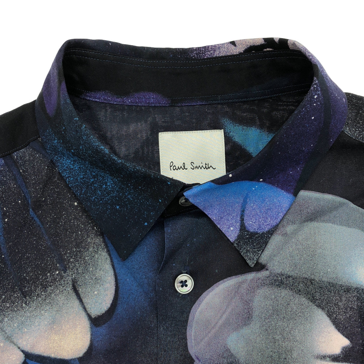 PaulSmith ポールスミス PF-CR-74078 ブラック×ブルー グラフィックプリント オーバーサイズボタンシャツ トップス