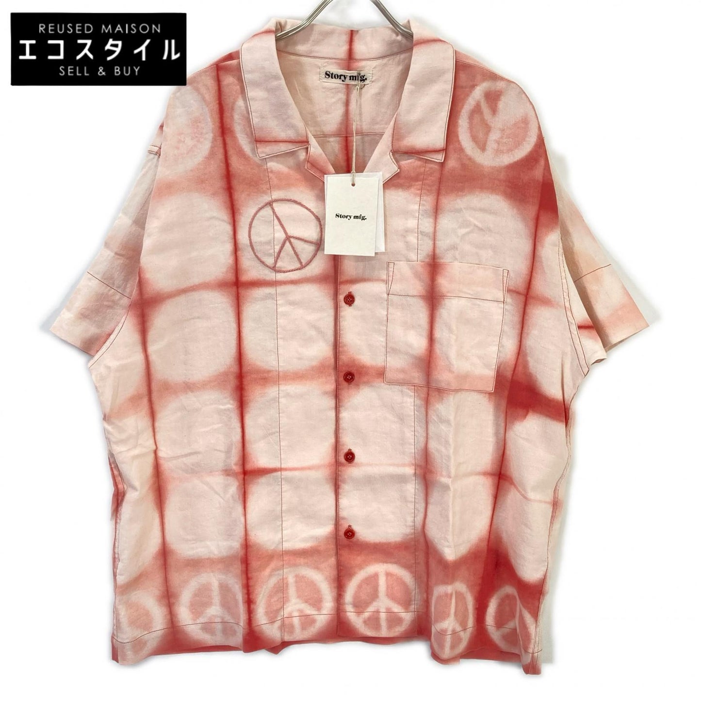 story mfg. ストーリーエムエフジー 26SS ピンク Greetings Shirt Pink Peace Clamp コットンリネンシャツ トップス