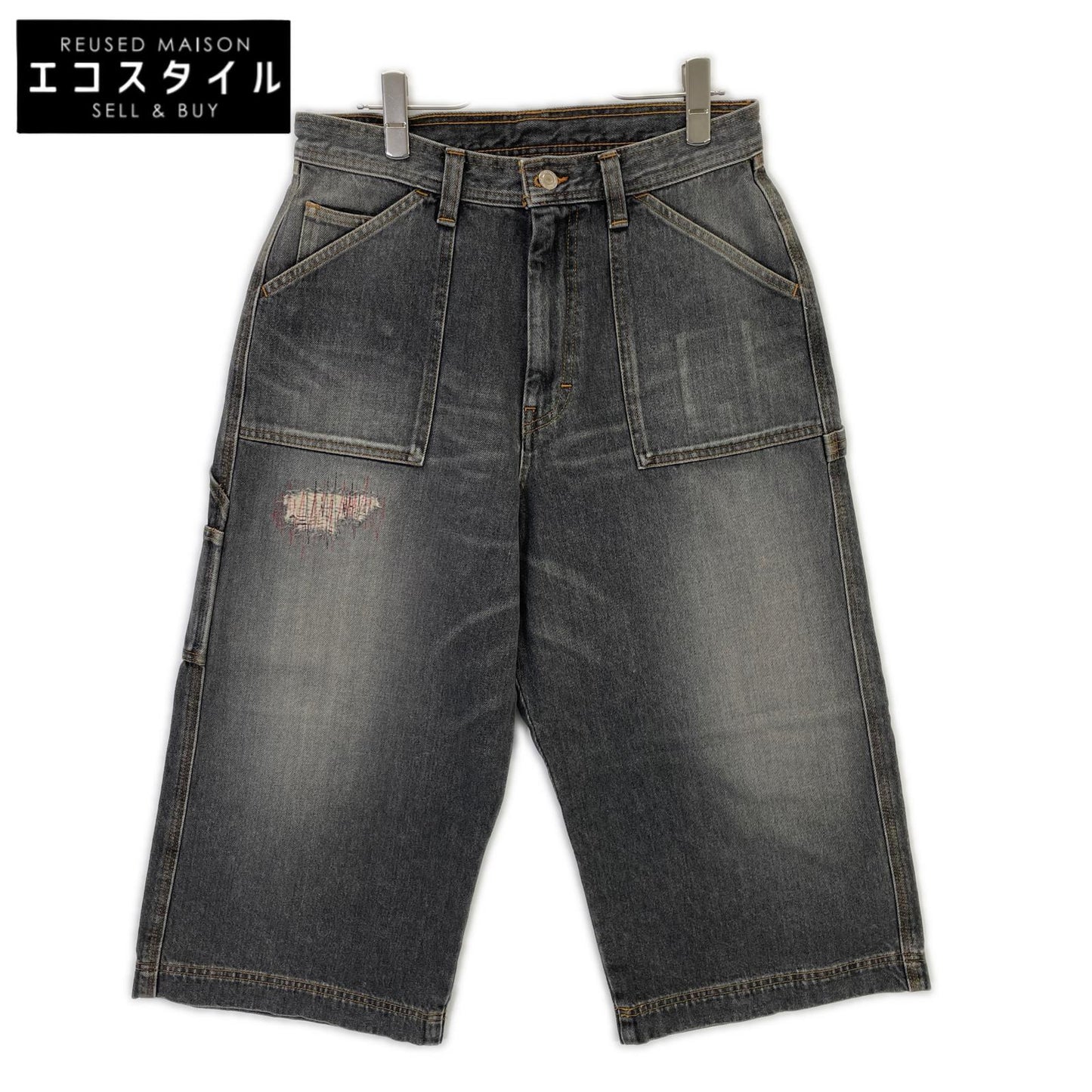 RICE NINE TEN ライスナインテン ブラック THREE QUARTER PAINTER JEANS クロップドバギーパンツ ボトムス