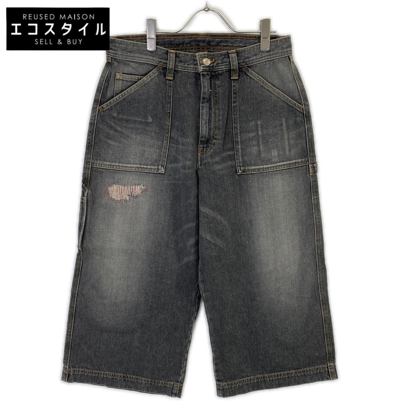 RICE NINE TEN ライスナインテン ブラック THREE QUARTER PAINTER JEANS クロップドバギーパンツ ボトムス