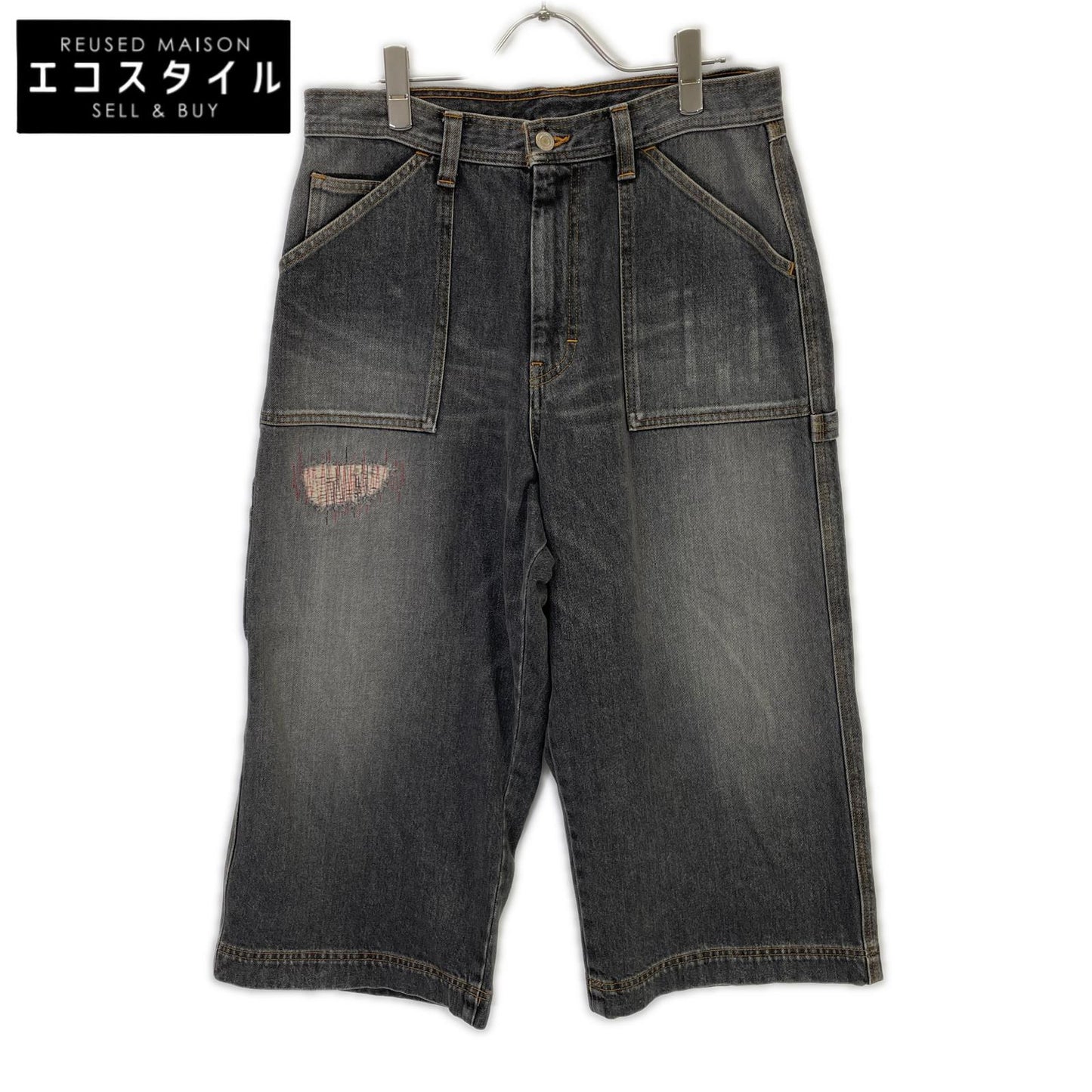 RICE NINE TEN ライスナインテン ブラック THREE QUARTER PAINTER JEANS クロップドバギーパンツ ボトムス