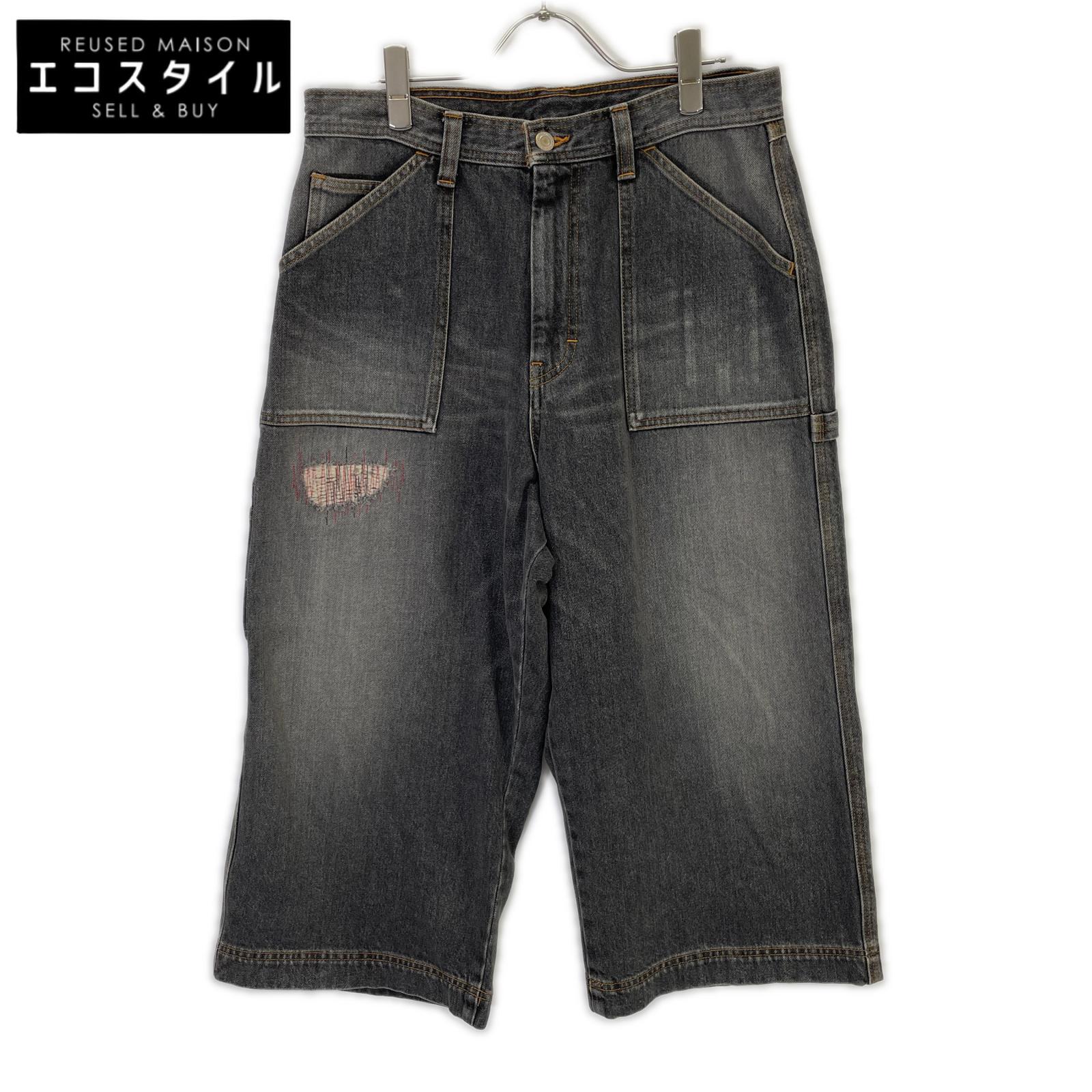 RICE NINE TEN ライスナインテン ブラック THREE QUARTER PAINTER JEANS クロップドバギーパンツ ボトムス