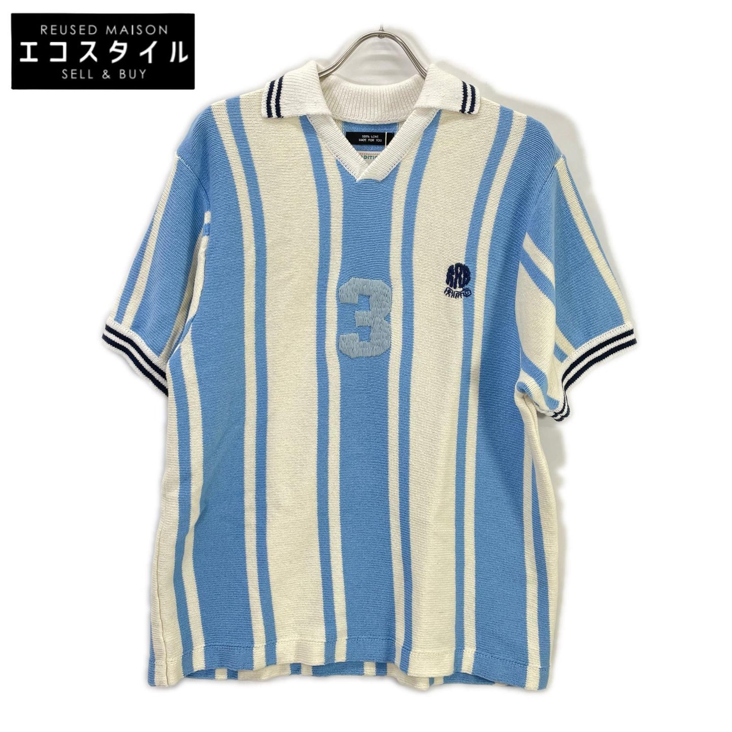 RICE NINE TEN ライスナインテン ライトブルー KNITTED SOCCER SHIRT/S/Sニットポロシャツ トップス