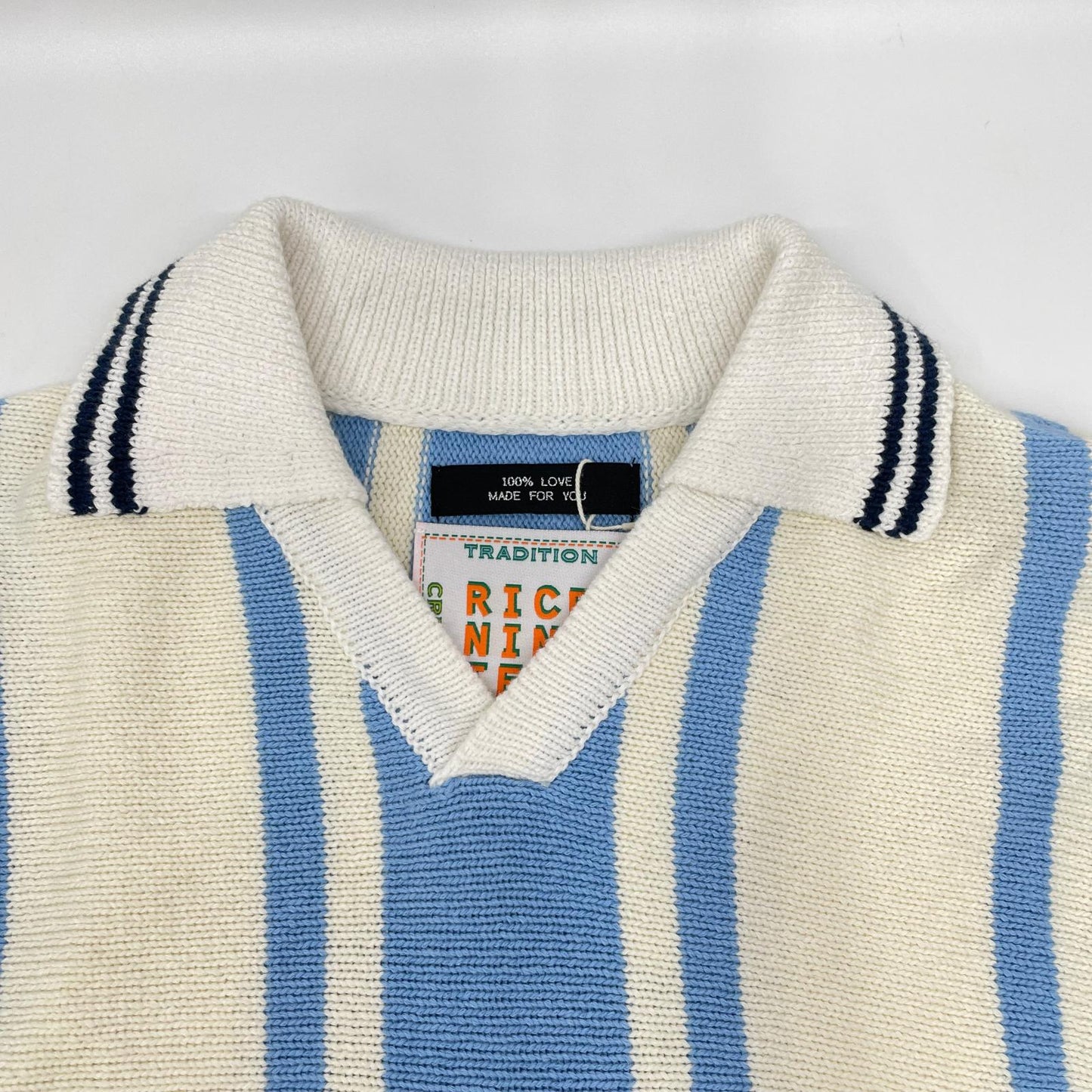 RICE NINE TEN ライスナインテン ライトブルー KNITTED SOCCER SHIRT/S/Sニットポロシャツ トップス
