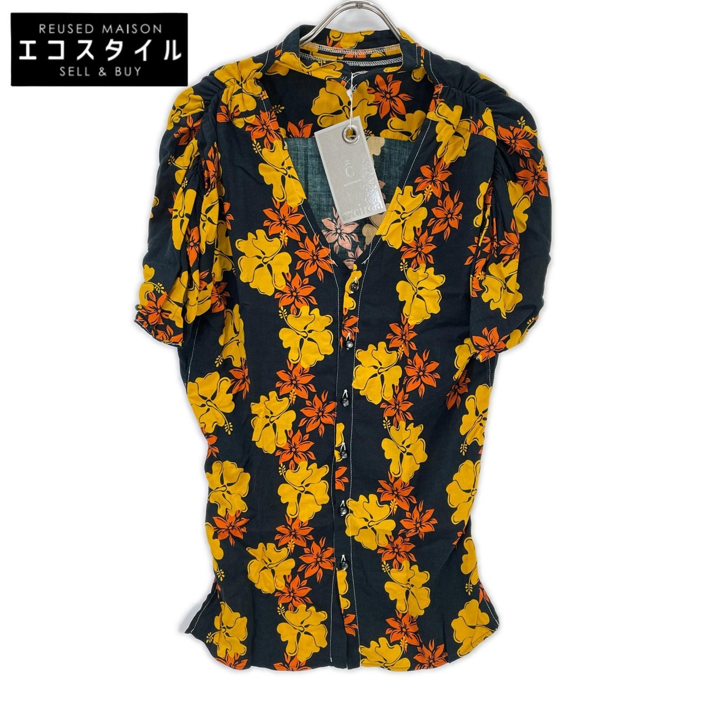 77circa ナナナナサーカ cc17ss-26 ブラック×イエロー circa make bareback aloha blouse