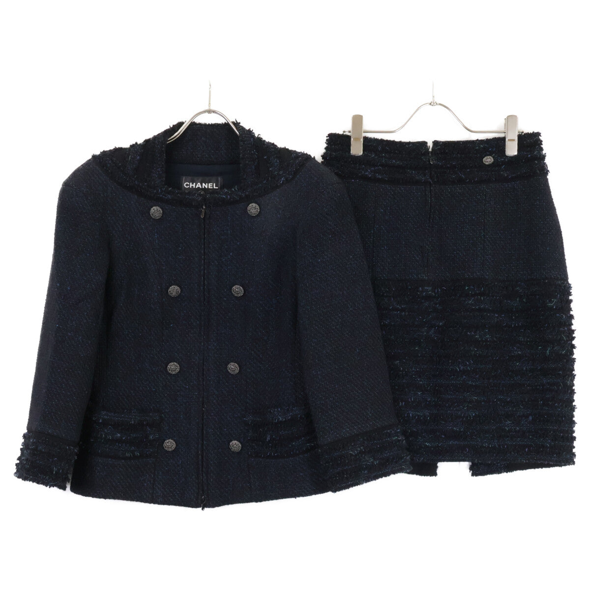 CHANEL シャネル 【美品】P44287/P44288 ココマークボタン ツイード ジップアップ ジャケット/スカート セットアップ スーツ セットアップ