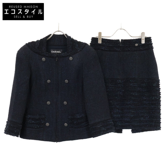 CHANEL シャネル [Excellent Condition] P44287/P44288 CC-Button Tweed Zip-Up Jacket/Skirt Suit Set-Up Suit Set-Up