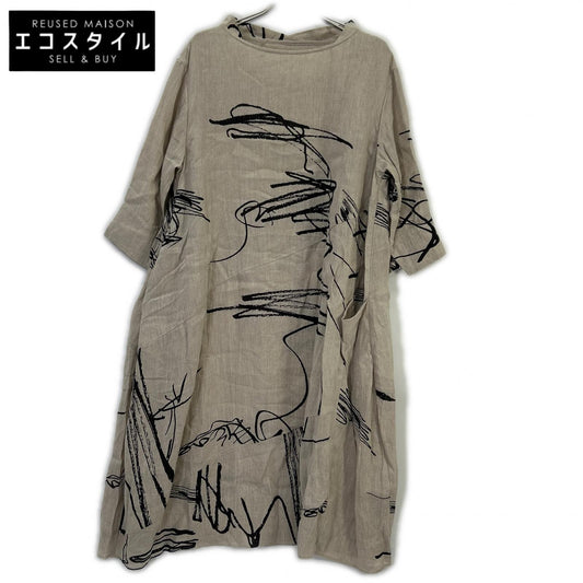 Fume Senso Unico 芽風 13125409 ベージュ リネン ペイント ハーフスリーブワンピース ワンピース