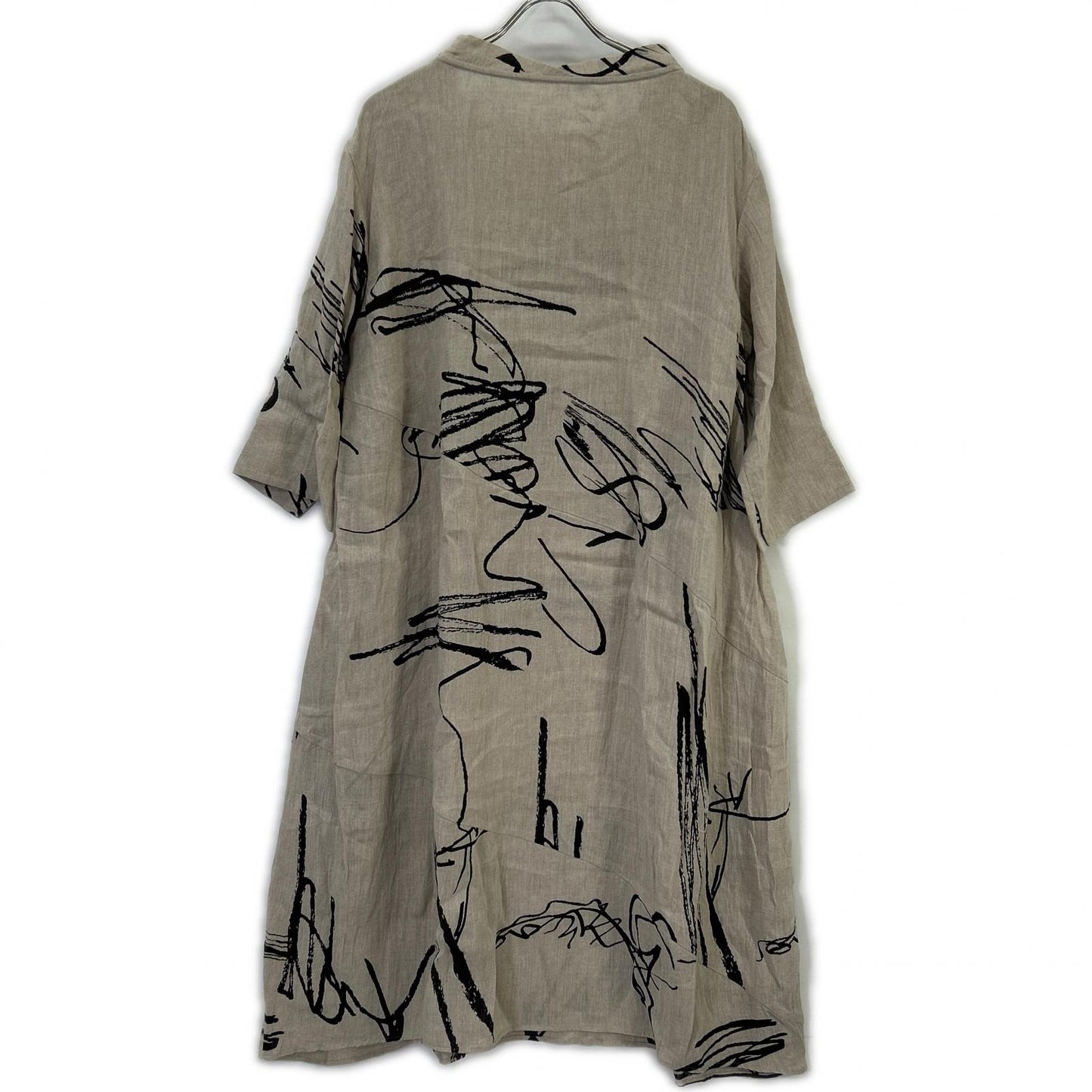 Fume Senso Unico 芽風 13125409 ベージュ リネン ペイント ハーフスリーブワンピース ワンピース
