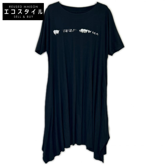 Fume Senso Unico 11125425 black cotton asymmetrical-hem short-sleeve dress