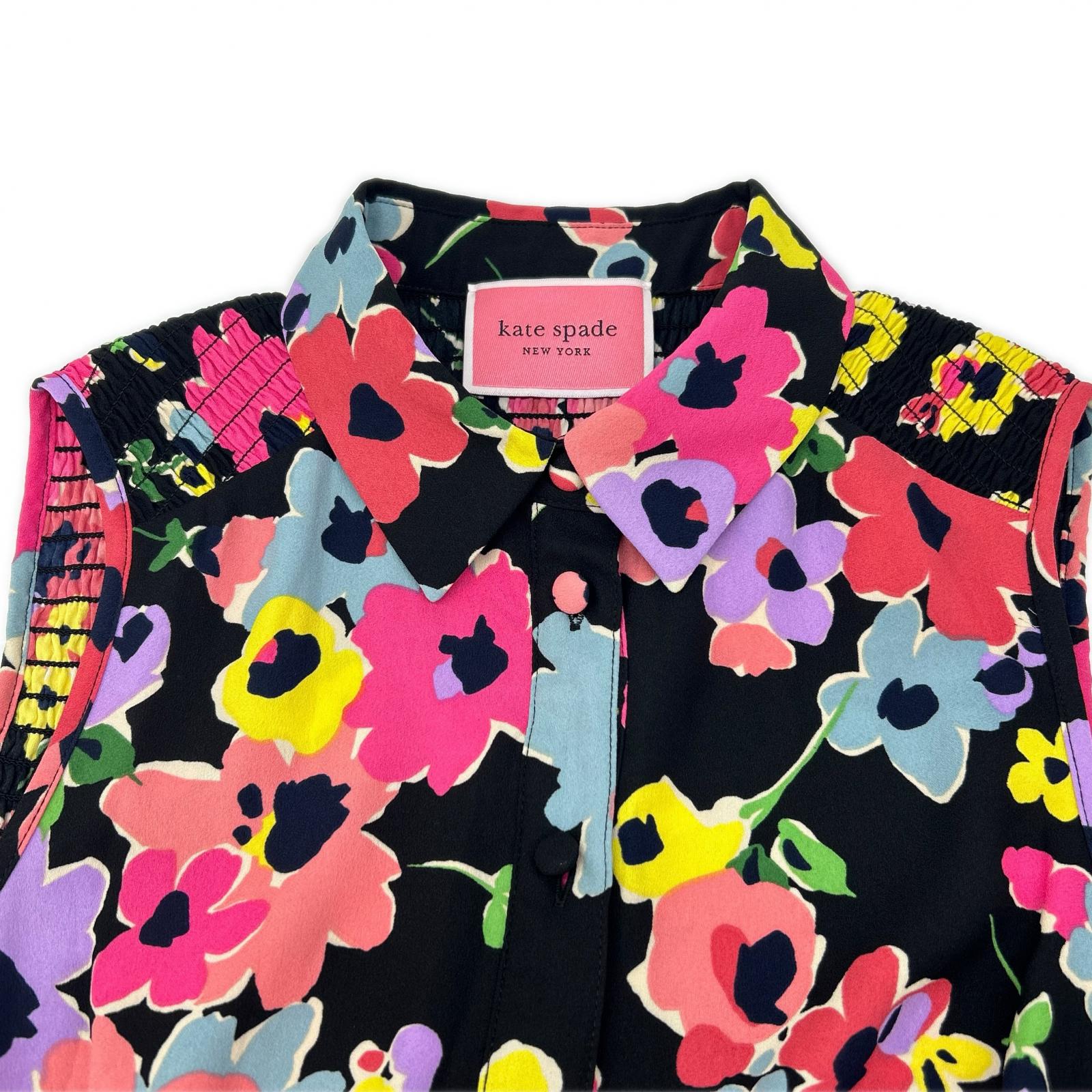 Kate spade ケイトスペード ブラック チューリップトスリビエラドレス フラワープリントワンピース ワンピース