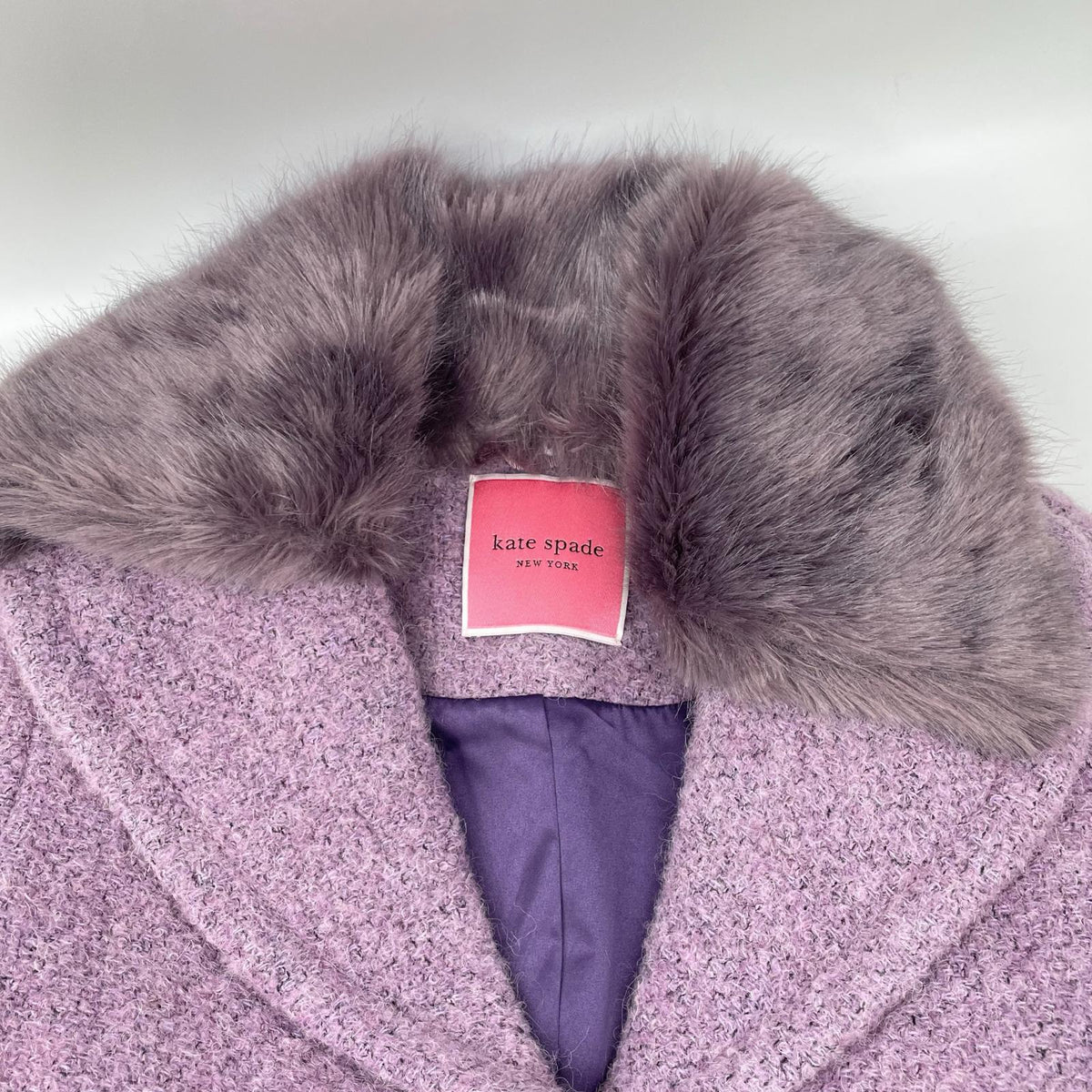 Kate spade ケイトスペード パープル ファーカラー クリスタルビジュ コート コート