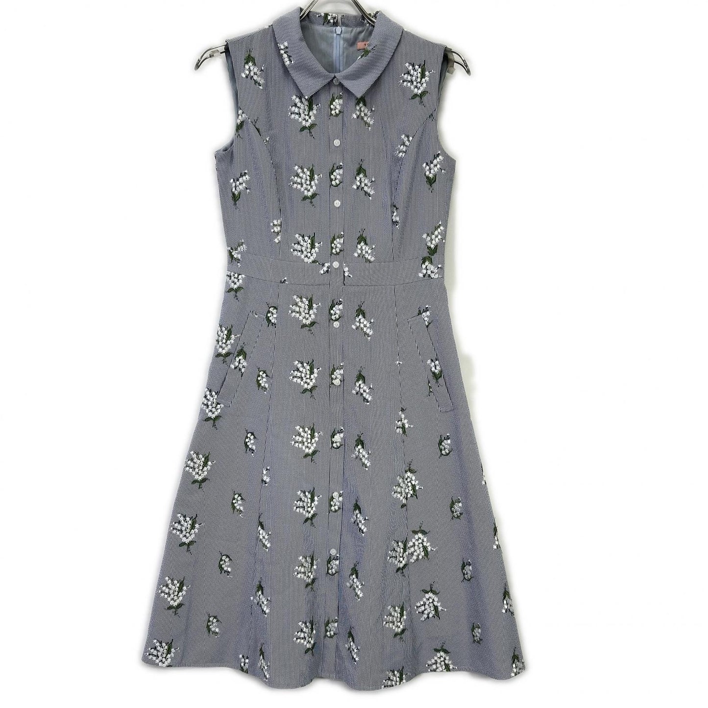 TOCCA トッカ ブルー 洗える LILY OF THE VALLEY ストライプノースリーブシャツワンピース ワンピース