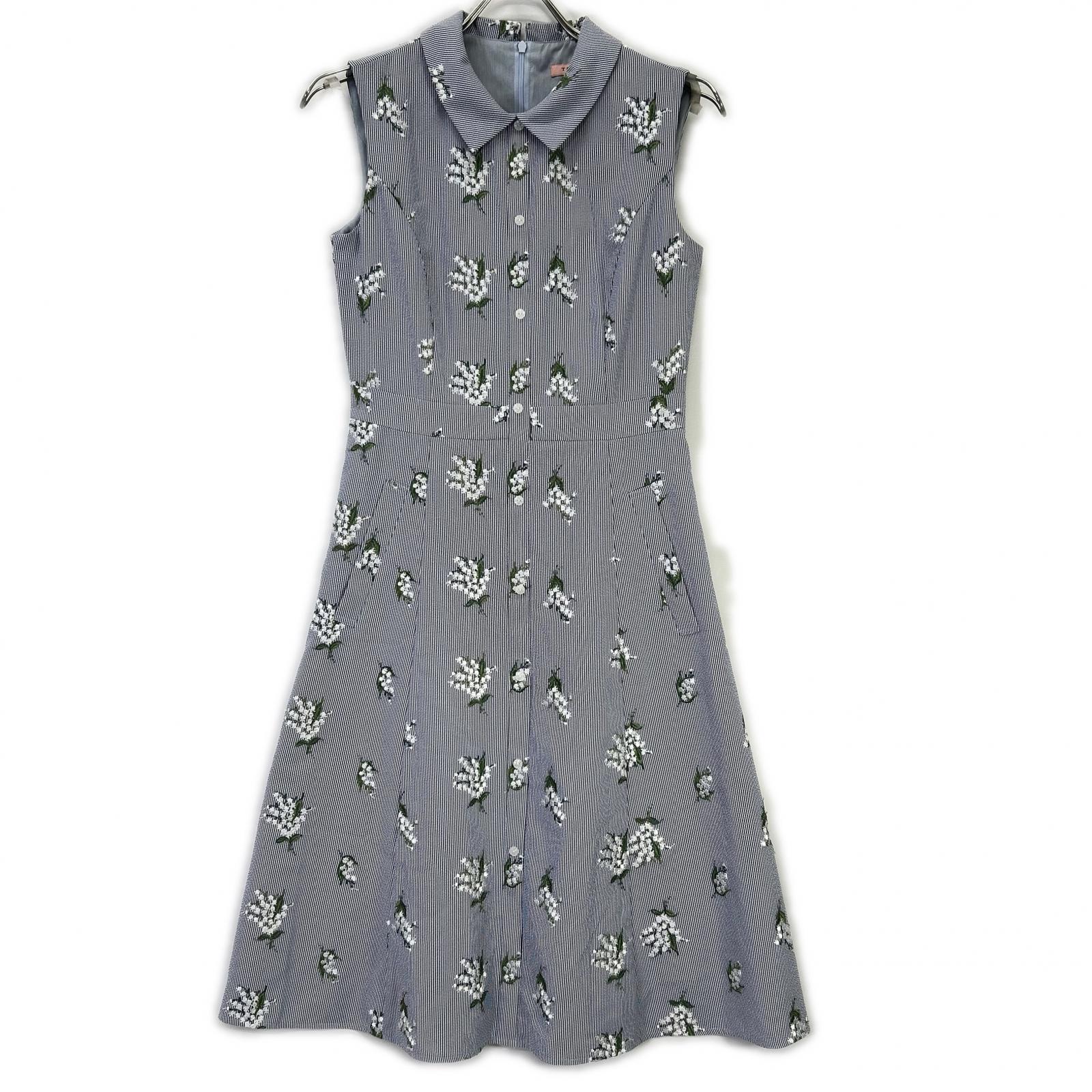 TOCCA トッカ ブルー 洗える LILY OF THE VALLEY ストライプノースリーブシャツワンピース ワンピース