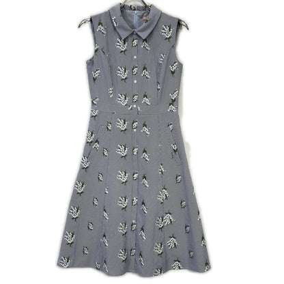 TOCCA トッカ ブルー 洗える LILY OF THE VALLEY ストライプノースリーブシャツワンピース ワンピース