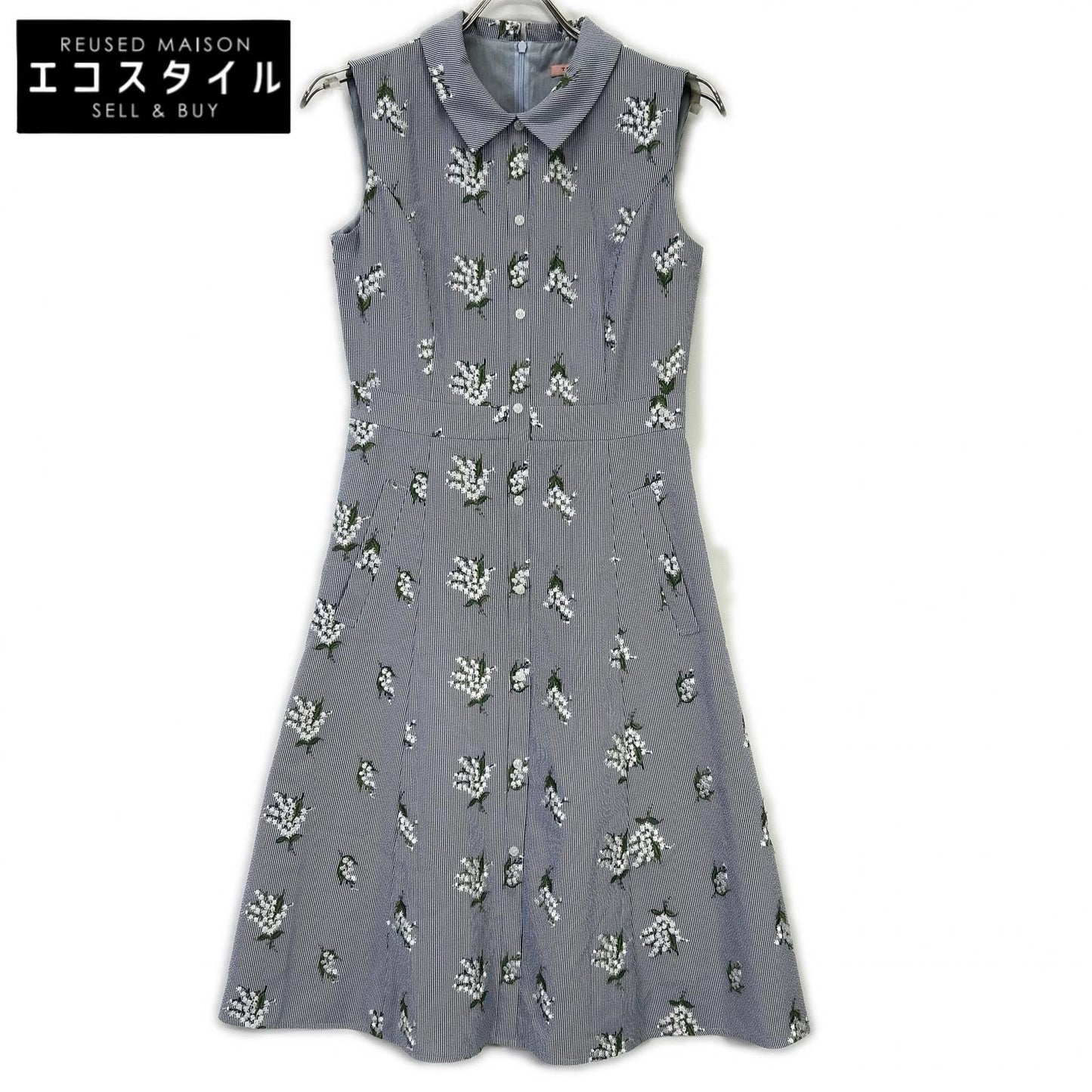 TOCCA トッカ ブルー 洗える LILY OF THE VALLEY ストライプノースリーブシャツワンピース ワンピース