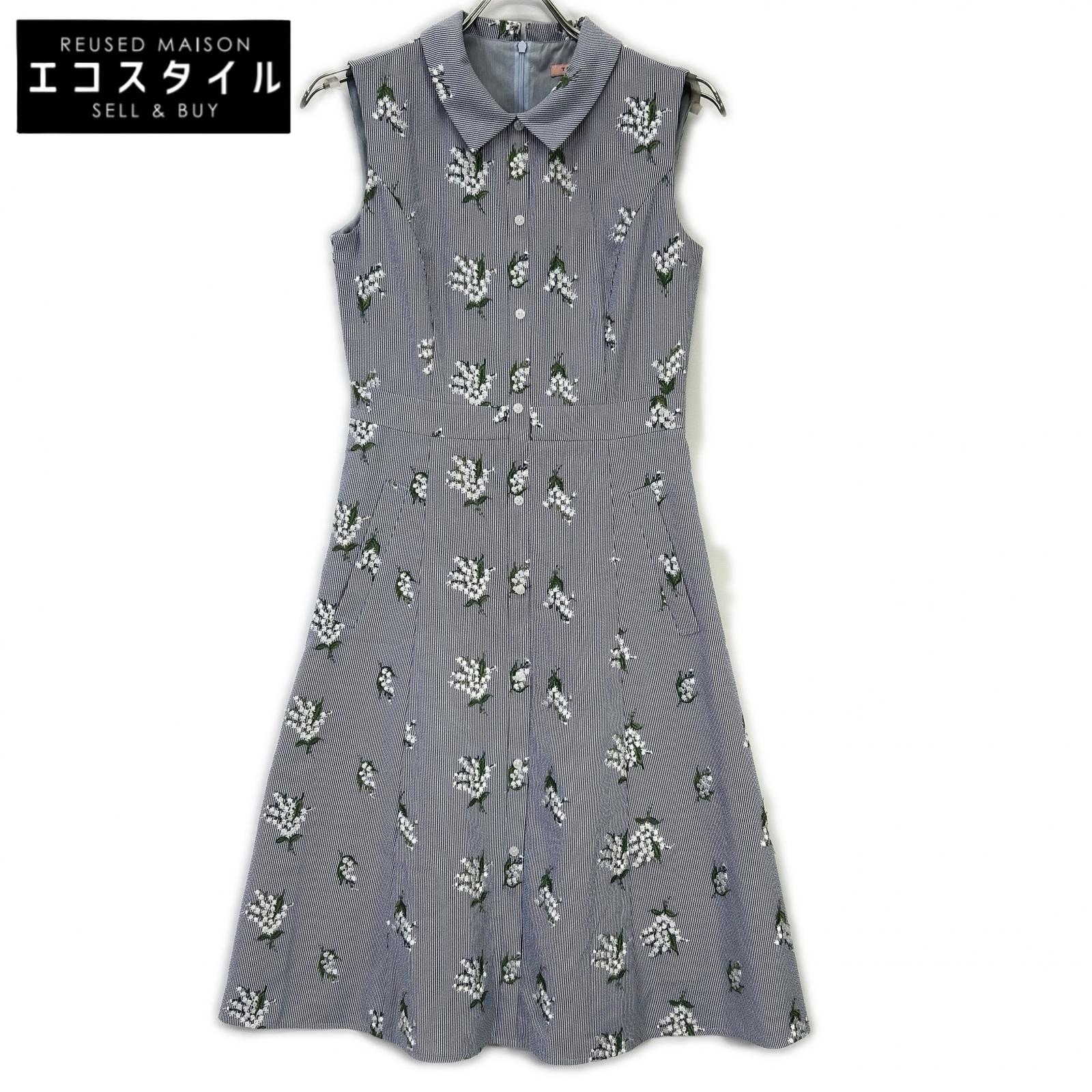 TOCCA トッカ ブルー 洗える LILY OF THE VALLEY ストライプノースリーブシャツワンピース ワンピース