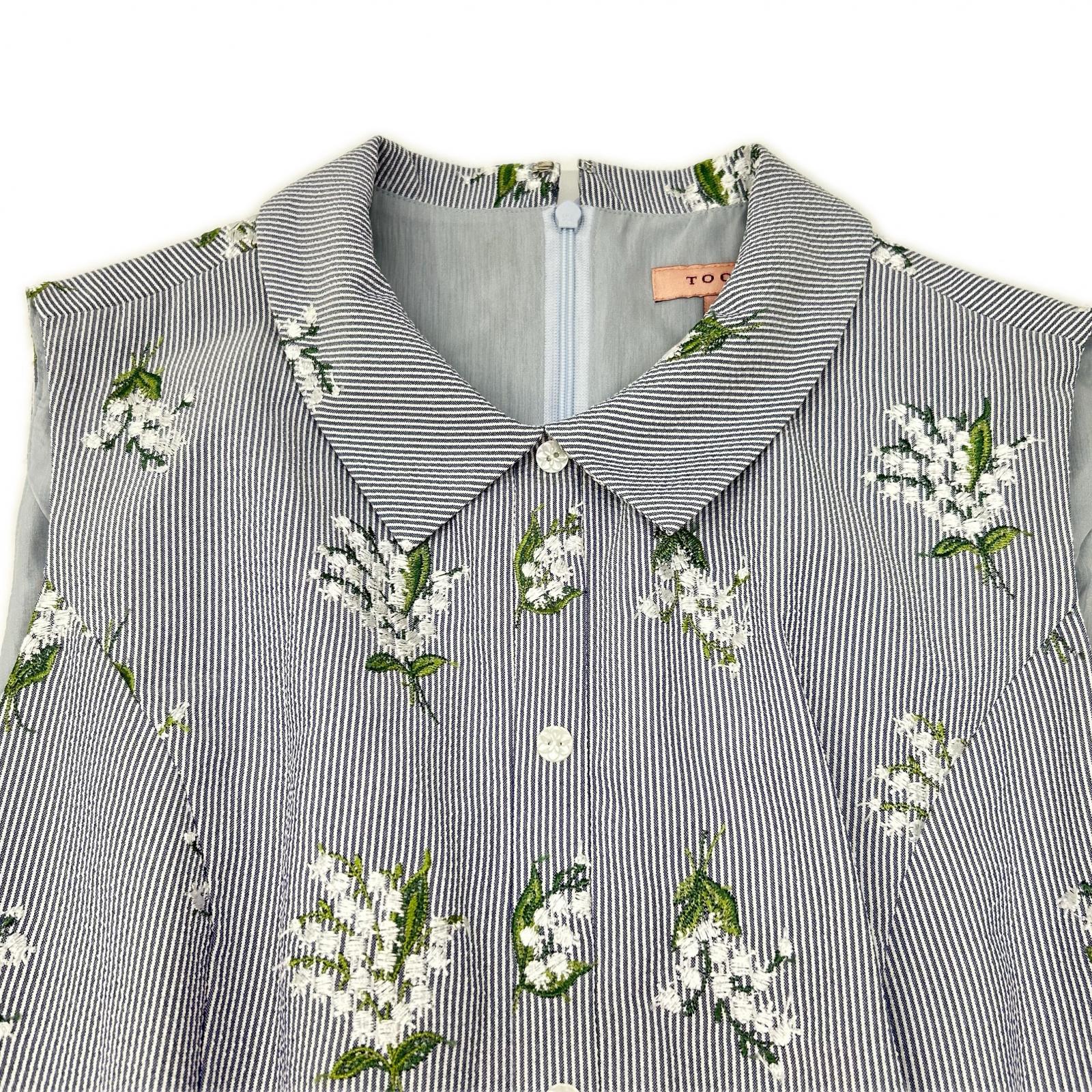 TOCCA トッカ ブルー 洗える LILY OF THE VALLEY ストライプノースリーブシャツワンピース ワンピース