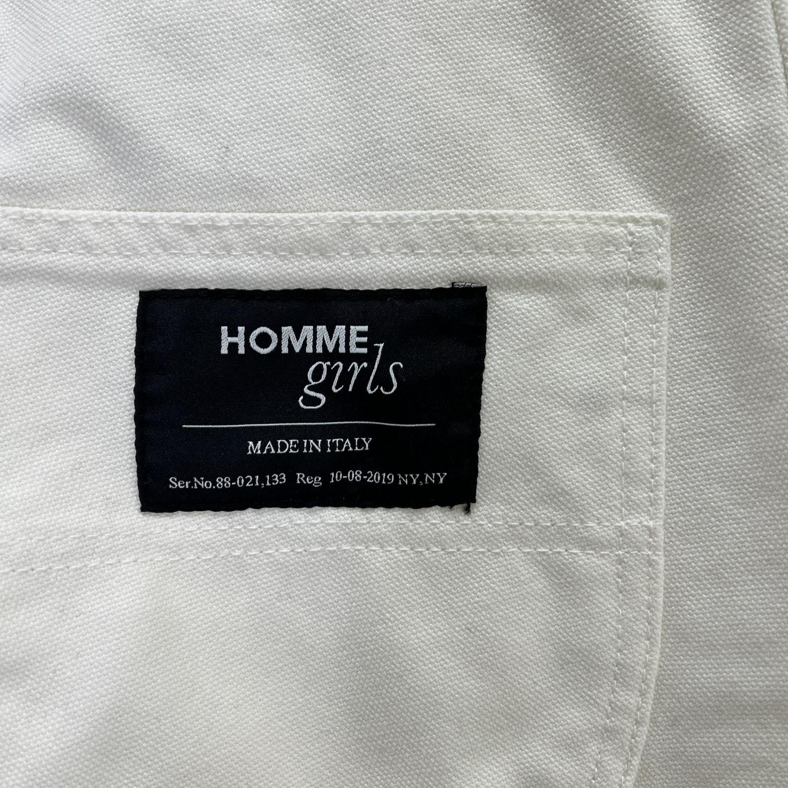 Homme girls オムガールズ ホワイト コットン ロゴラベル ペインターパンツ ボトムス