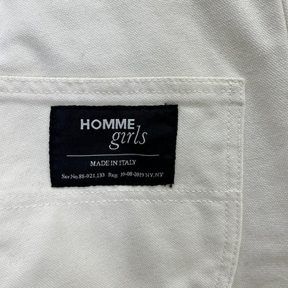 Homme girls オムガールズ ホワイト コットン ロゴラベル ペインターパンツ ボトムス