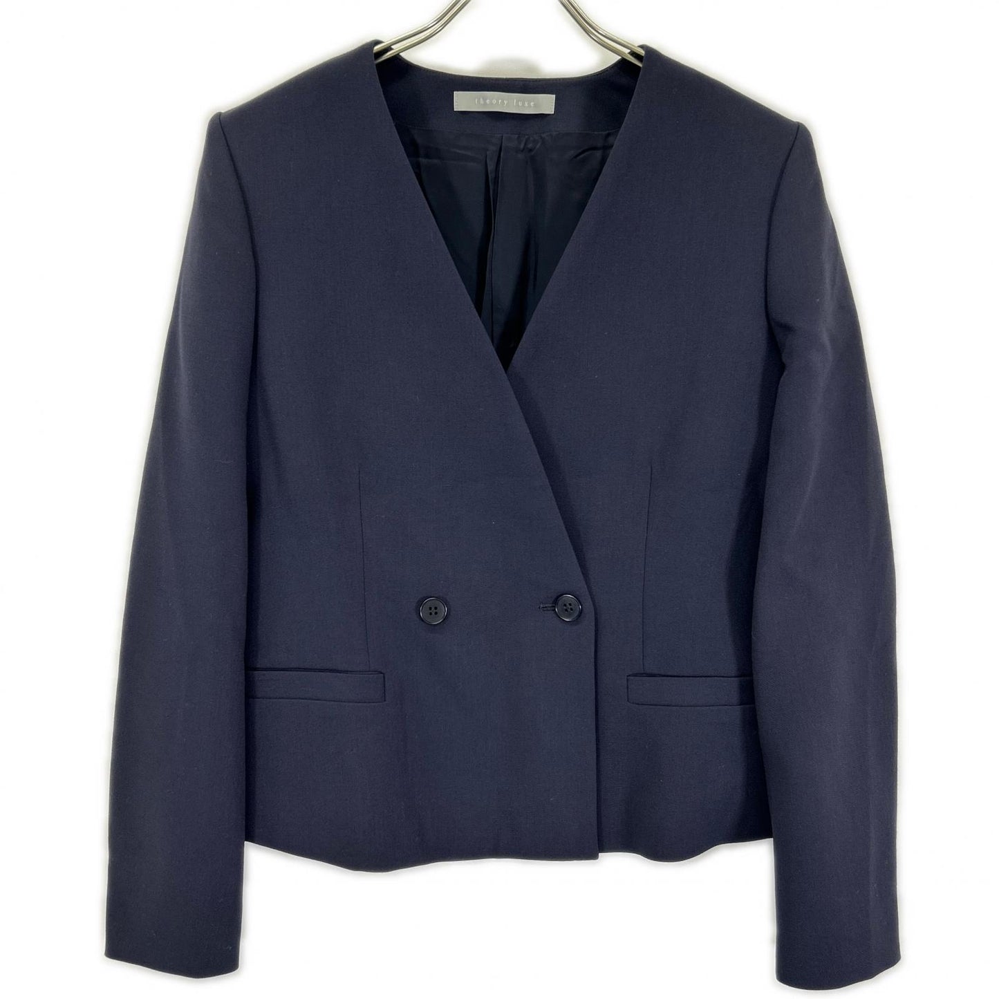 theory luxe セオリーリュクス ネイビー COSIMO ADANEL ノーカラー テーラードジャケット ジャケット