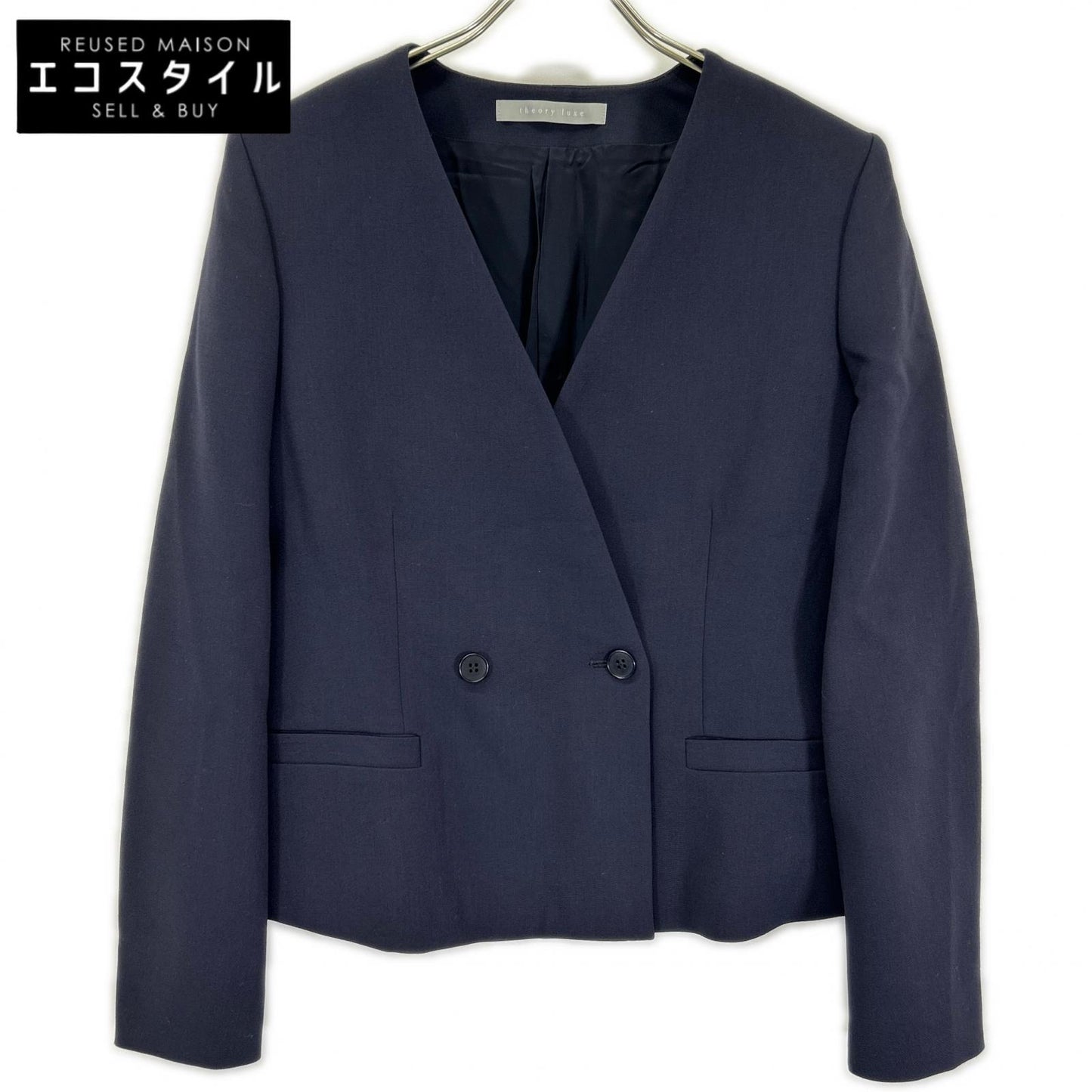 theory luxe セオリーリュクス ネイビー COSIMO ADANEL ノーカラー テーラードジャケット ジャケット