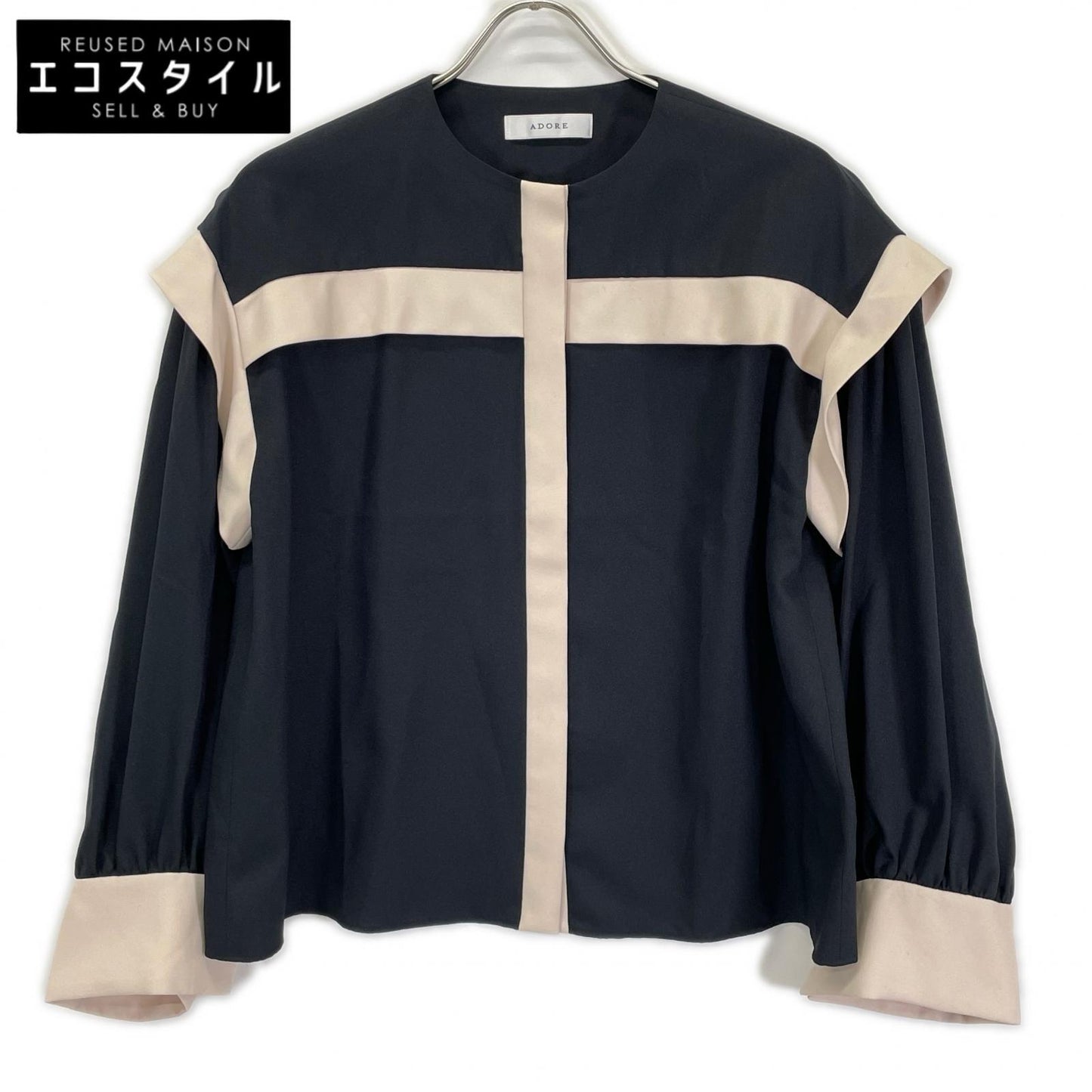 ADORE アドーア 531-3110008 ブラック×ベージュ バイカラージョーゼットブラウス トップス