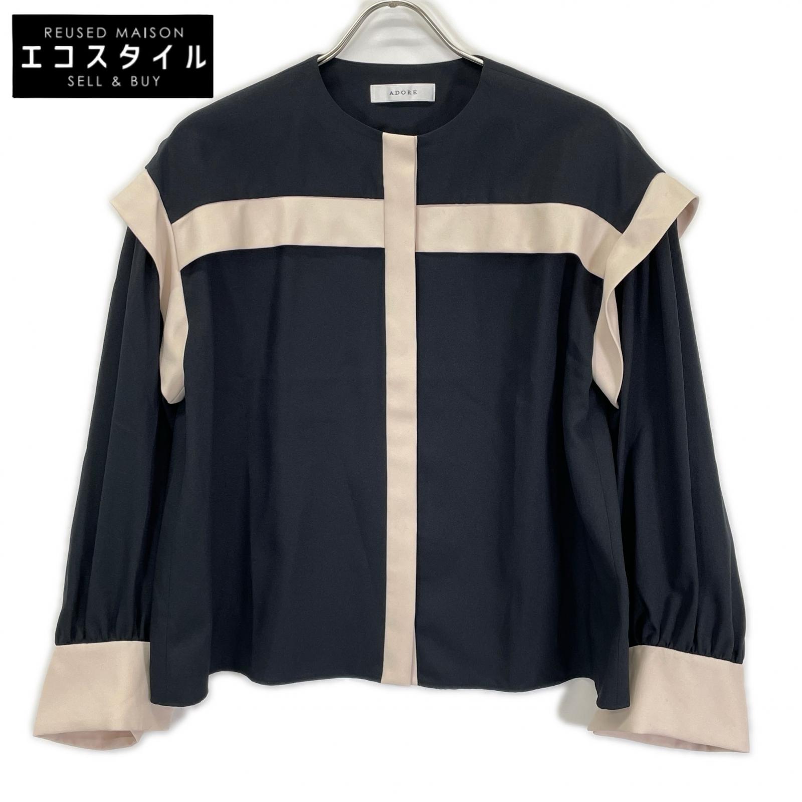 ADORE アドーア 531-3110008 ブラック×ベージュ バイカラージョーゼットブラウス トップス