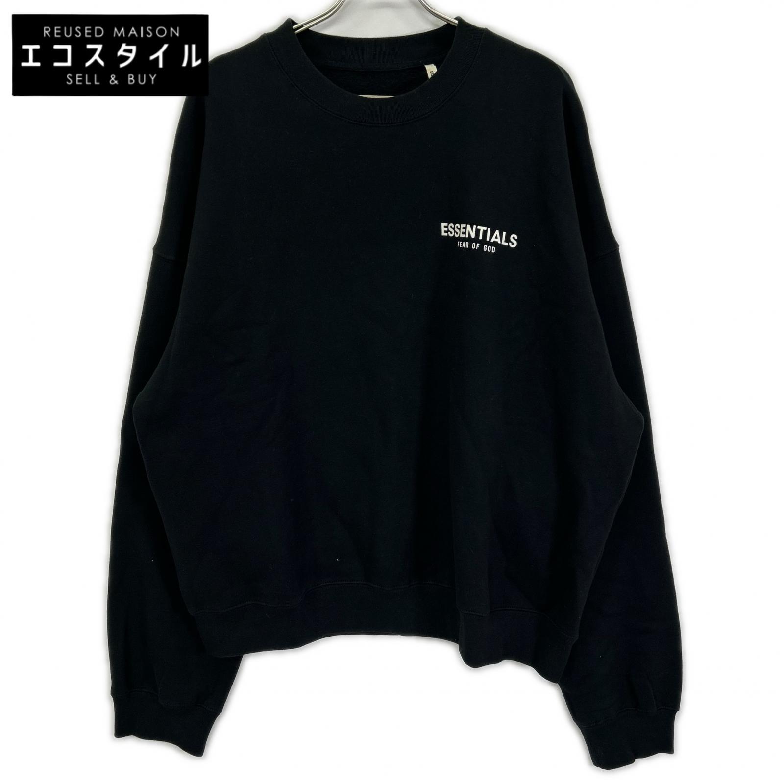 Essentials エッセンシャルズ ブラック ワンポイントロゴプリント FOG ロングスリーブ スウェット トップス