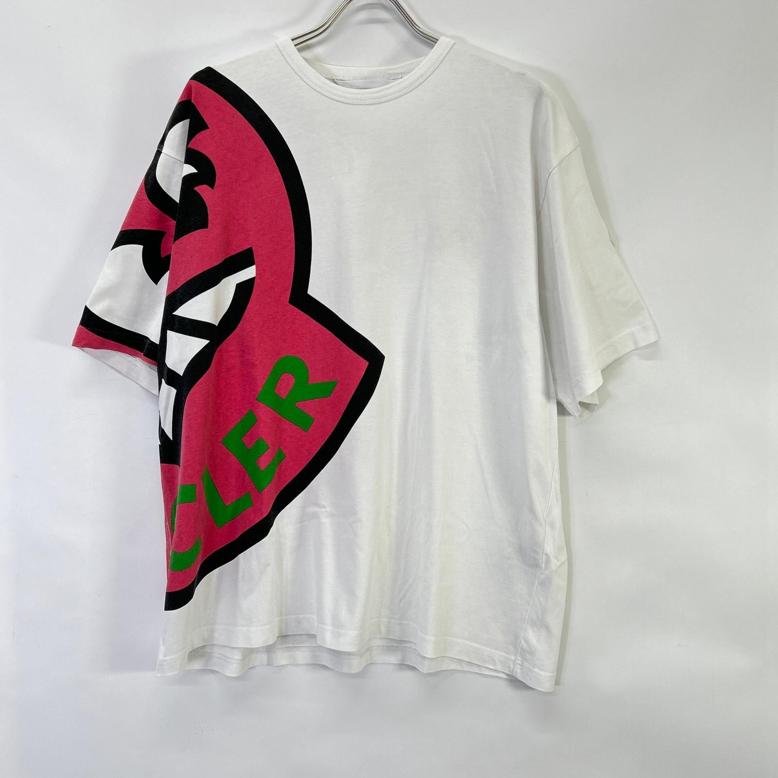 MONCLER モンクレール 22SS T-SHIRT SS ホワイト×ピンク コットンラージロゴプリント ショートスリーブカットソー トップス