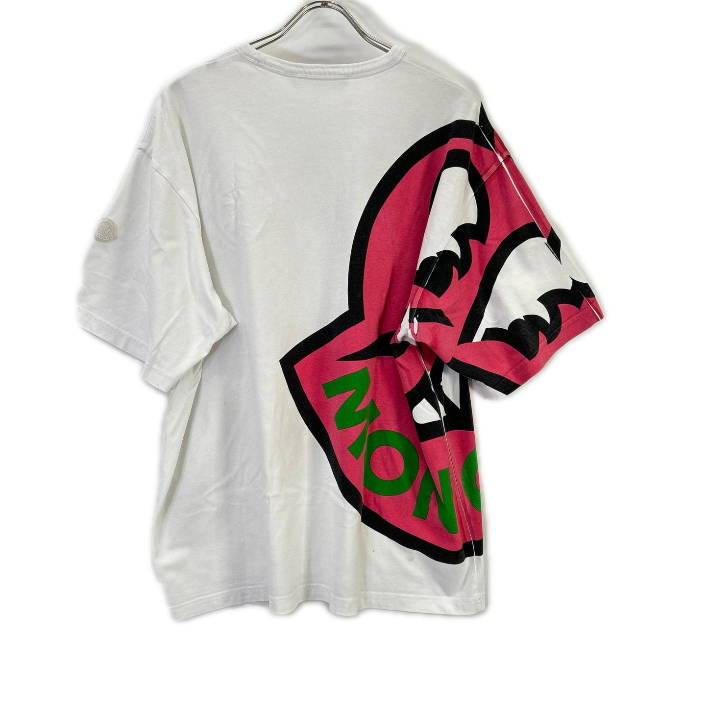 MONCLER モンクレール 22SS T-SHIRT SS ホワイト×ピンク コットンラージロゴプリント ショートスリーブカットソー トップス