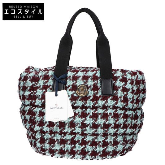 MONCLER [Like new/2021] CARADOC rubber-logo houndstooth tweed down tote bag