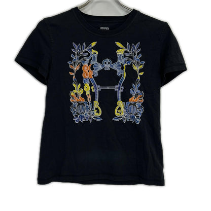 HERMES エルメス 24SS 4E4629DA ブラック カルトゥッシュ デッラ カヴァッレリア ショートスリーブカットソー トップス