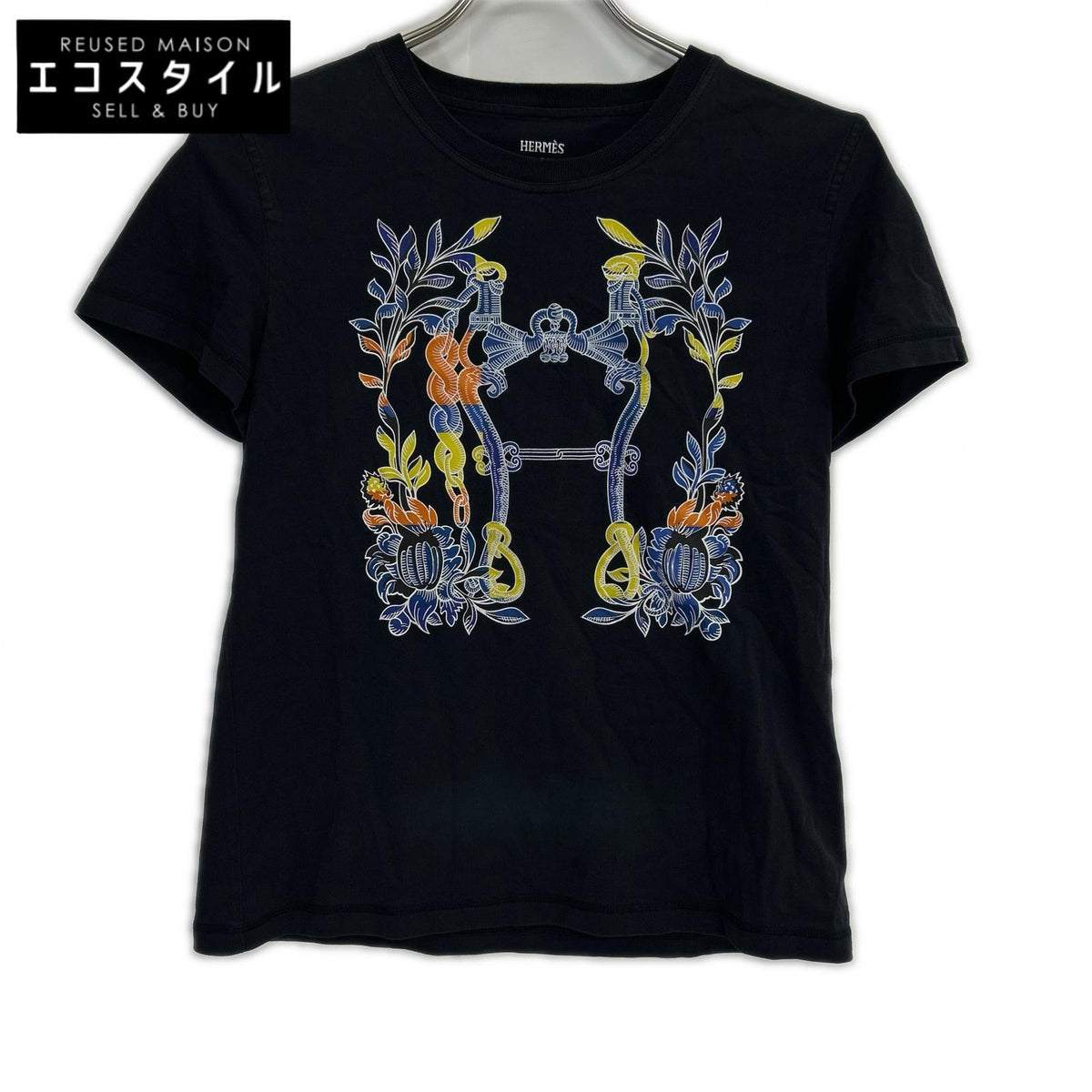HERMES エルメス 24SS 4E4629DA ブラック カルトゥッシュ デッラ カヴァッレリア ショートスリーブカットソー トップス