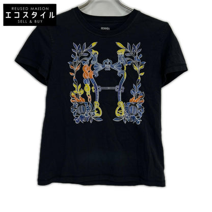 HERMES エルメス 24SS 4E4629DA ブラック カルトゥッシュ デッラ カヴァッレリア ショートスリーブカットソー トップス