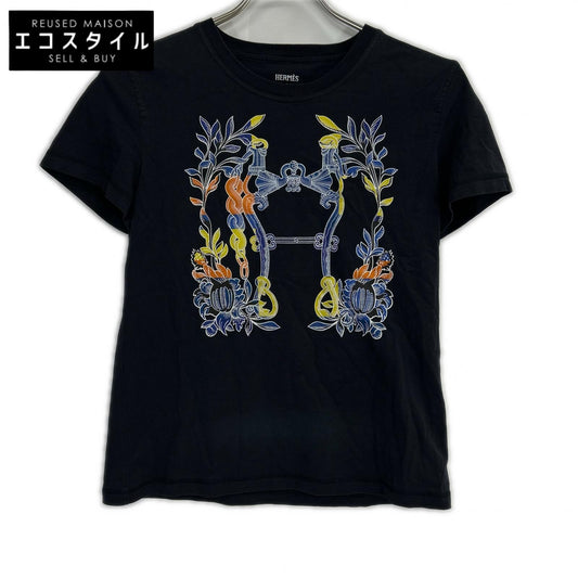 HERMES エルメス 24SS 4E4629DA ブラック カルトゥッシュ デッラ カヴァッレリア ショートスリーブカットソー トップス