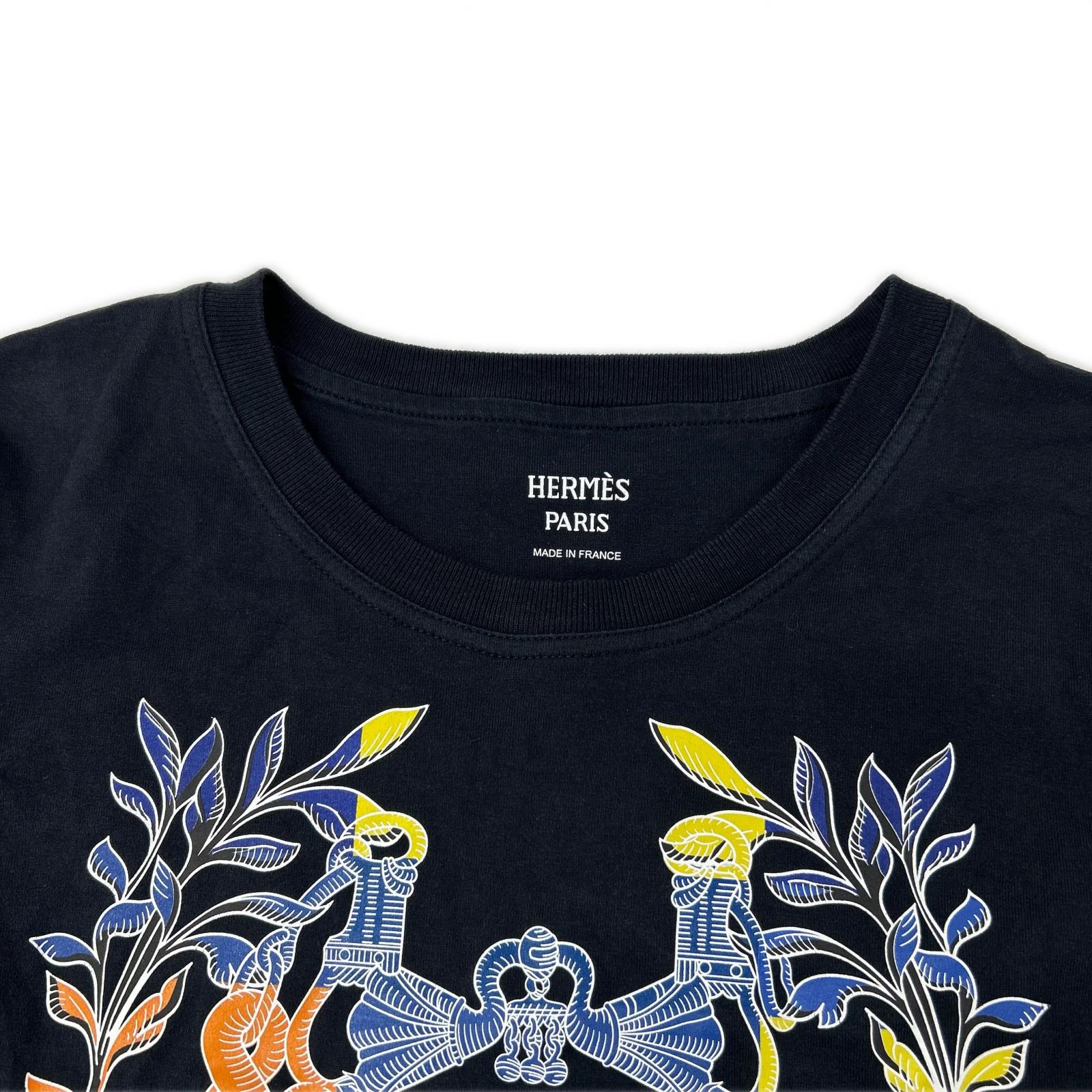 HERMES エルメス 24SS 4E4629DA ブラック カルトゥッシュ デッラ カヴァッレリア ショートスリーブカットソー トップス