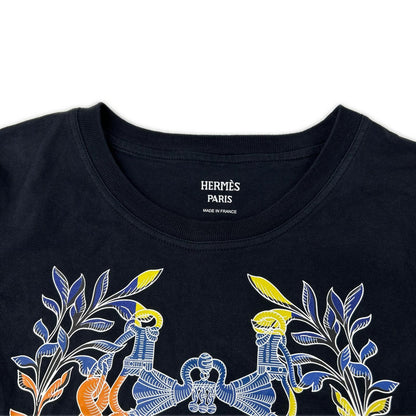 HERMES エルメス 24SS 4E4629DA ブラック カルトゥッシュ デッラ カヴァッレリア ショートスリーブカットソー トップス