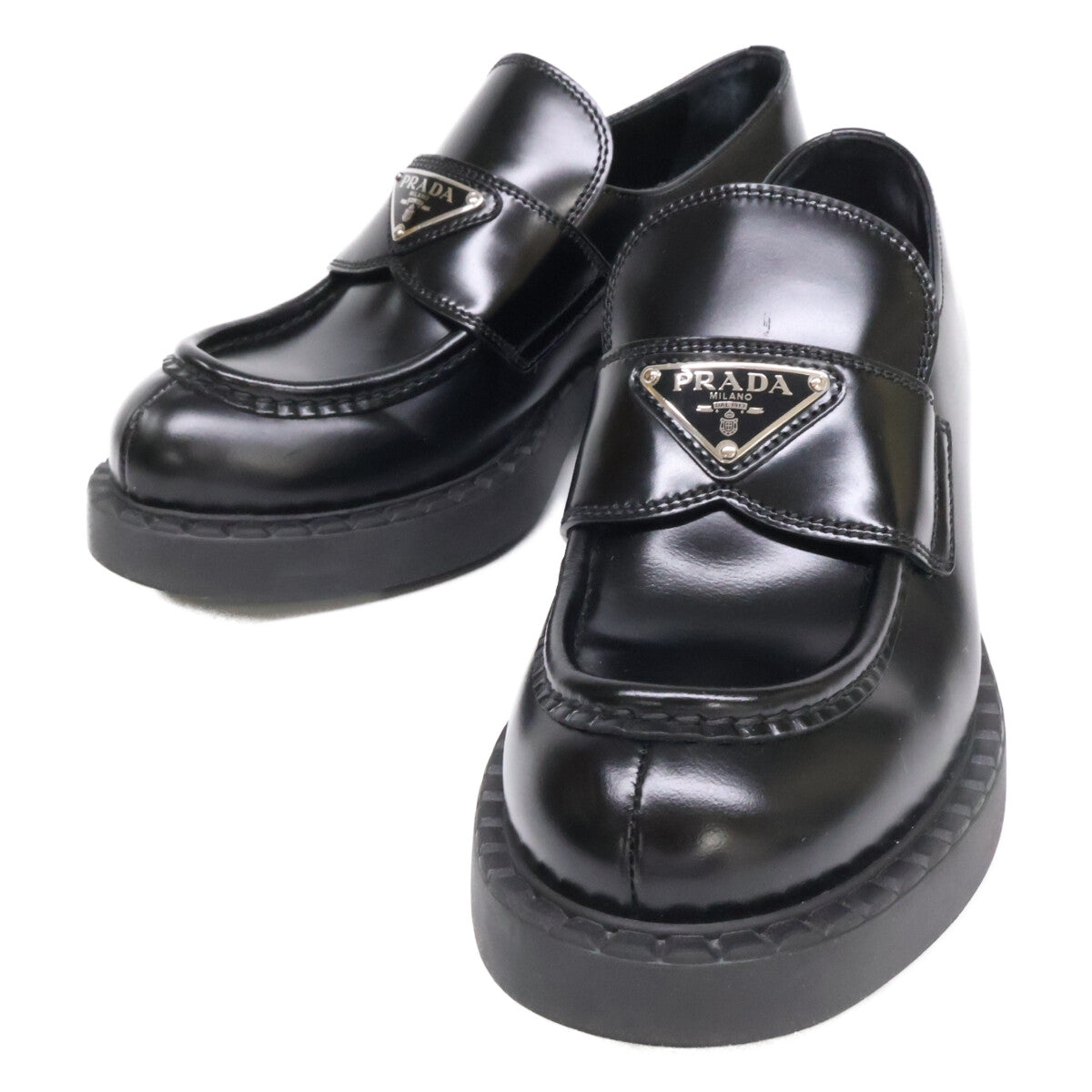 PRADA プラダ 【美品】1D246M トライアングルロゴプレート チョコレート ブラッシュドレザー ローファー シューズ
