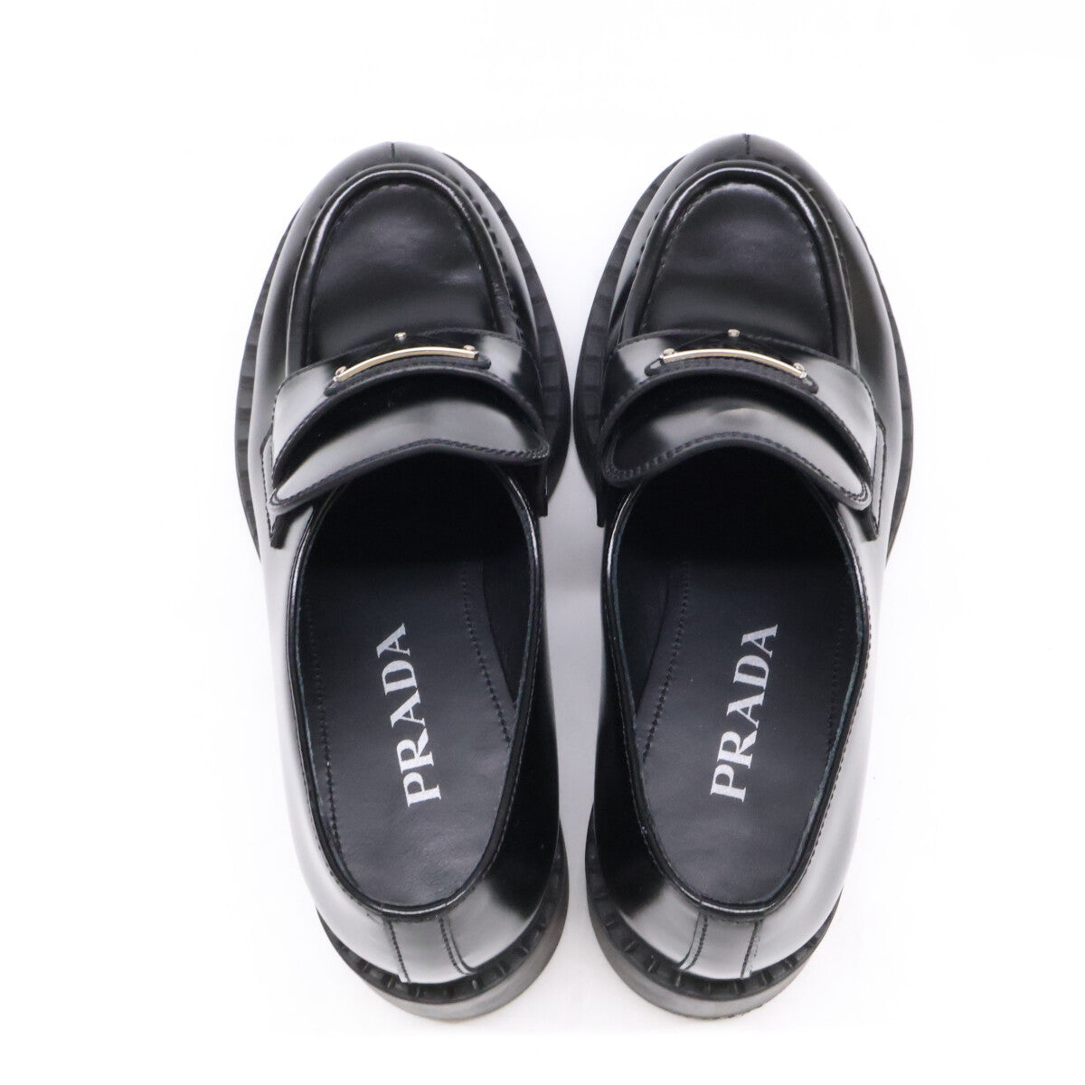 PRADA プラダ 【美品】1D246M トライアングルロゴプレート チョコレート ブラッシュドレザー ローファー シューズ